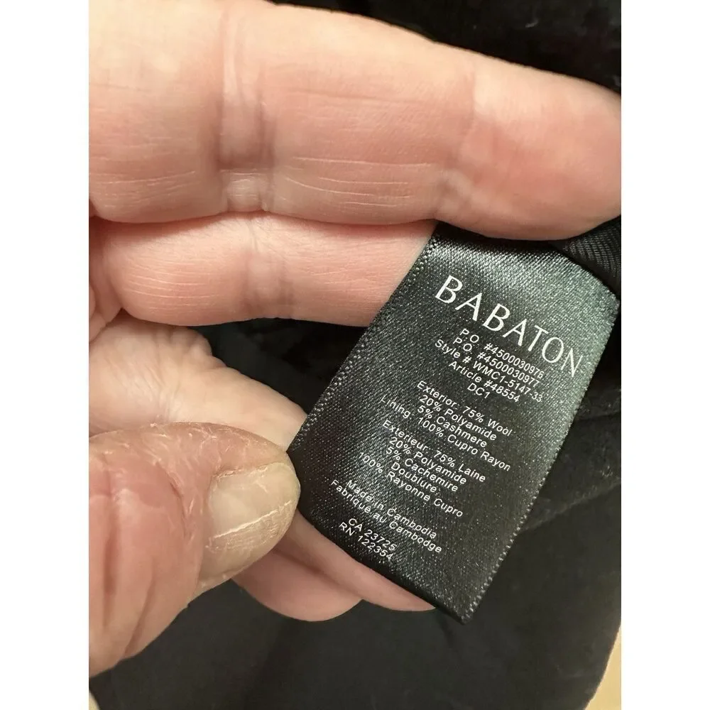 Babaton‎ Coat Wool Cashmere Sz Large Hood Black Soft Button Up Trench